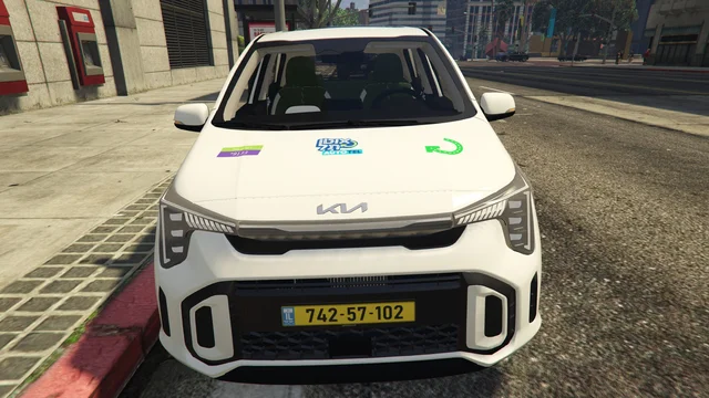 Straight front: the bonnet stickers and the Israeli plate 742-57-102